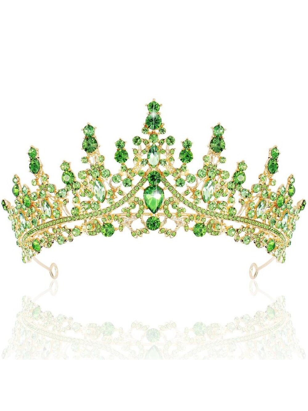 Women's Light Green Rhinestone Crystal Queen Crown Tiara Princess Headpiece